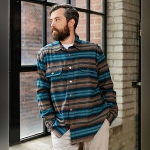 Woolly Dry Goods Flannel Shirtjac  9oz Light Blue/Navy Stripe Southwest Size 2XL